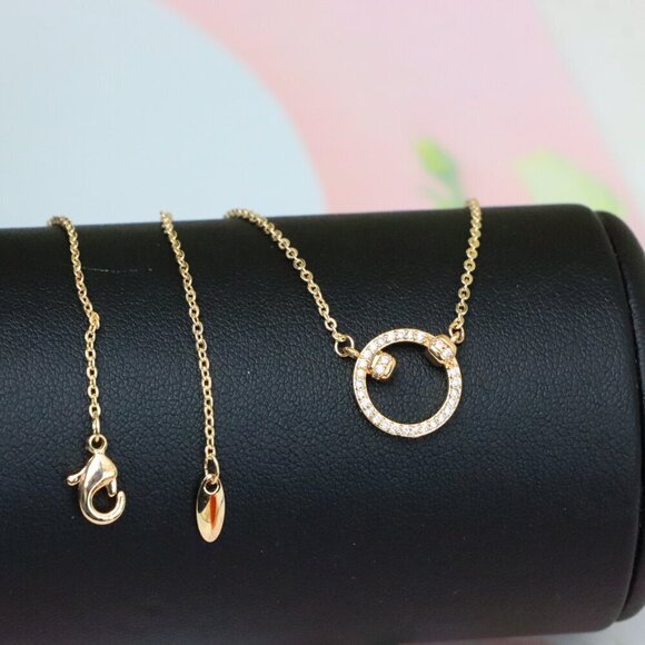 "Elegant Rose Gold Circle Pendant Necklace with Crystal Detailing, XPNL1896 - Picture 10 of 13